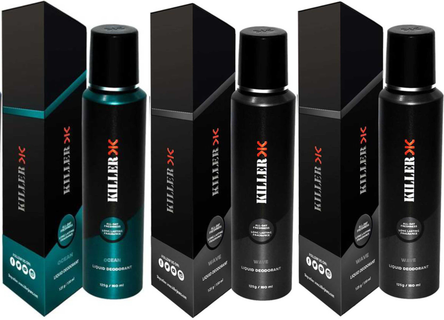 Image of KILLER 1 Ocean, 2 Wave (150ml Each) Deodorant Spray - For Men & Women