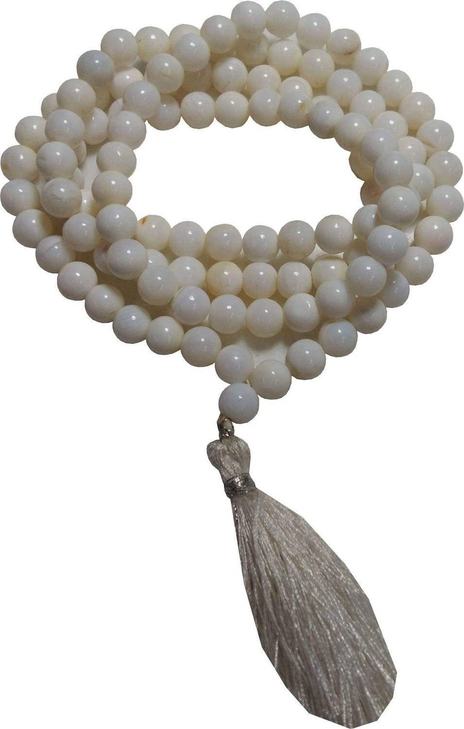 ALDOMIN Aldomin Natural Energized White Hakik (Agate) 108 Bead Agate Crystal Necklace