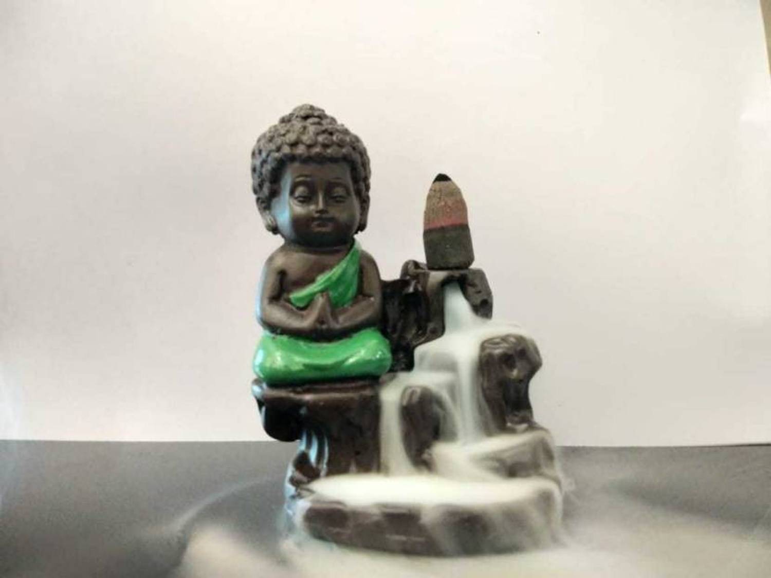 BECKON VENTURE Handicrafted Meditating Monk Buddha Smoke Backflow incense burner with 10 Smoke Backflow Incense Cone in Incense Sticks|decoration items for house|handicraft home decor|showpiece figurine|smoke fountain|buddha smoke fountain|Smoke waterfall fountain | Home Decor showpiece|table decorations items| handicraft items in Showpieces & Figurines|decorative items |Buddha Statue for Car Dashboard, Gifts And Home |Statues|statue for car|statue of gods| Showpiece gift sets| Showpiece & Figurnies |Showpieces in home| Decorative Showpiece  -  11 cm