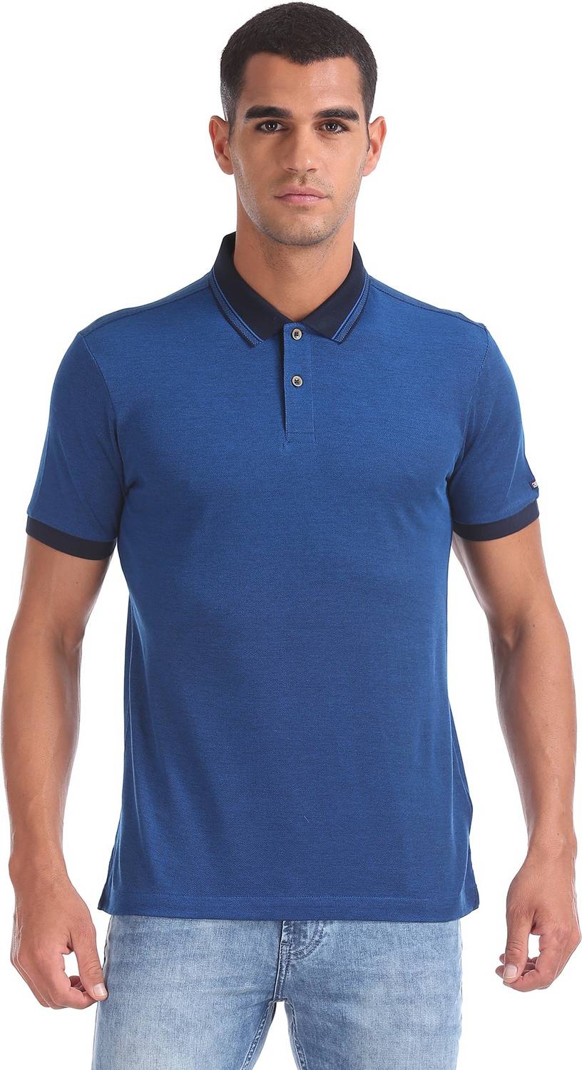 ARROW Colorblock Men Polo Neck Blue T-Shirt