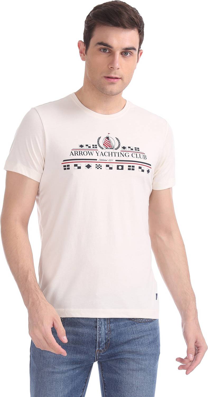 ARROW Printed Men Round Neck White T-Shirt