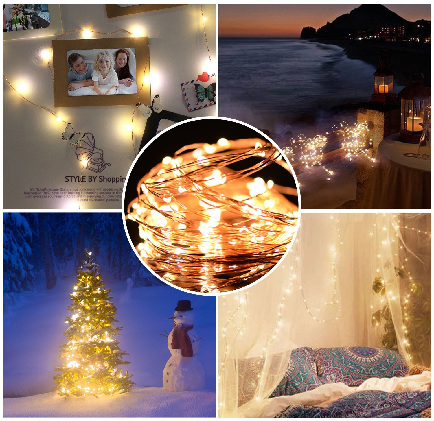 Image of MANSAA 100 LEDs 10.06 m Yellow, Gold Steady String Rice Lights