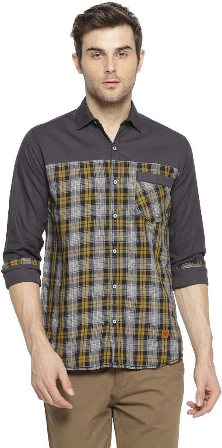 CAHOOT Men Checkered Casual Beige Shirt