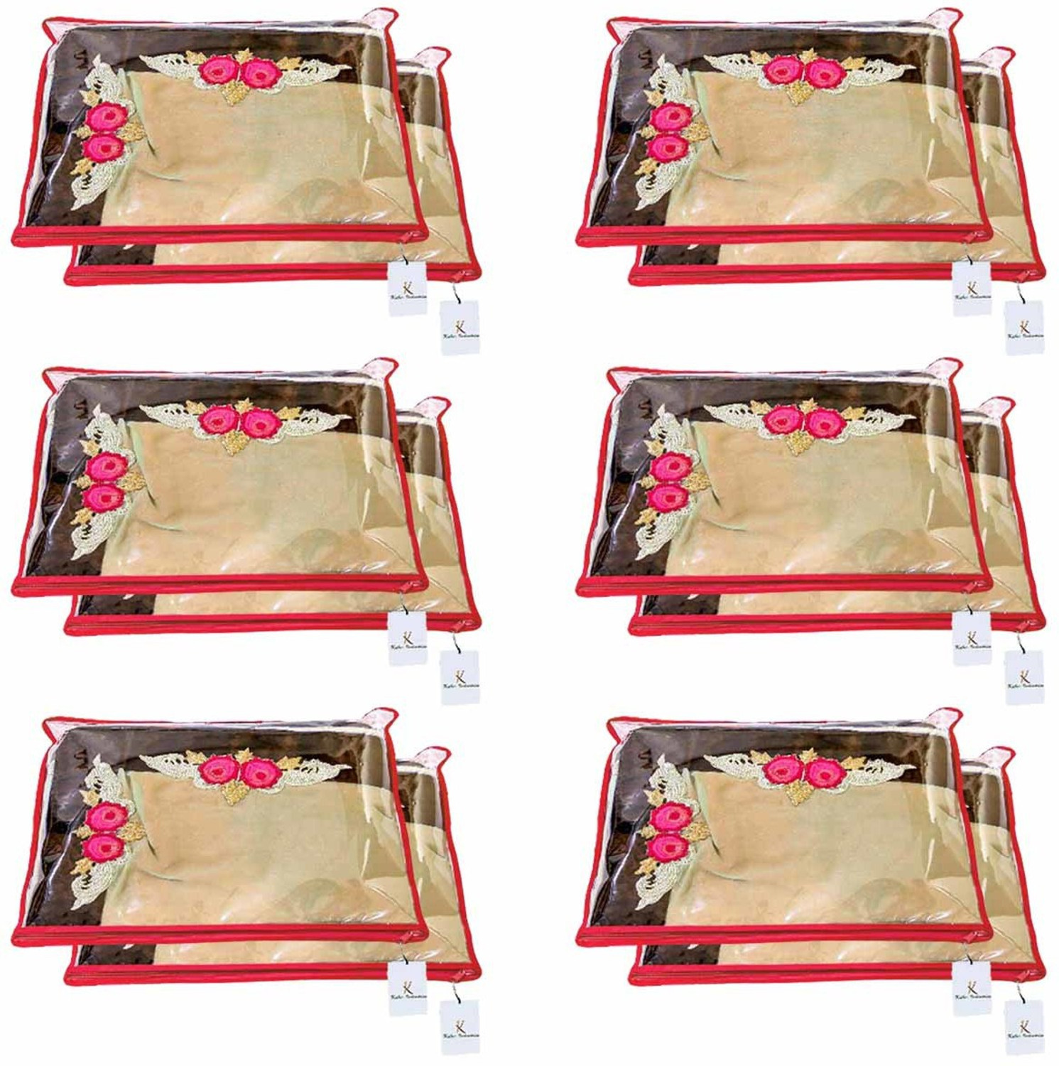 Image of KUBER INDUSTRIES Plain Non Woven Single Packing Saree Cover 12 pcs Set (Red) ,CTKNEW103 CTKNEW0103
