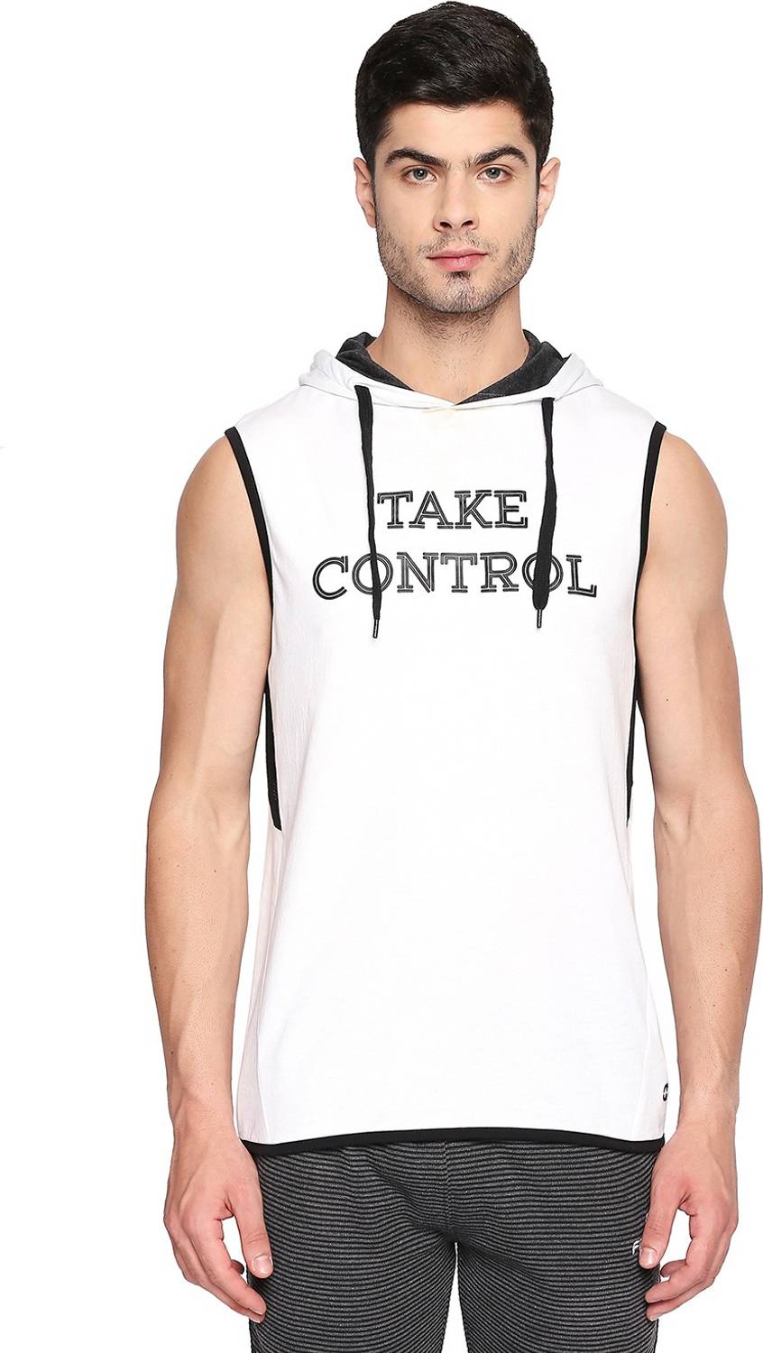 Ajile By Pantaloons Printed Men Hooded Neck White T-Shirt
