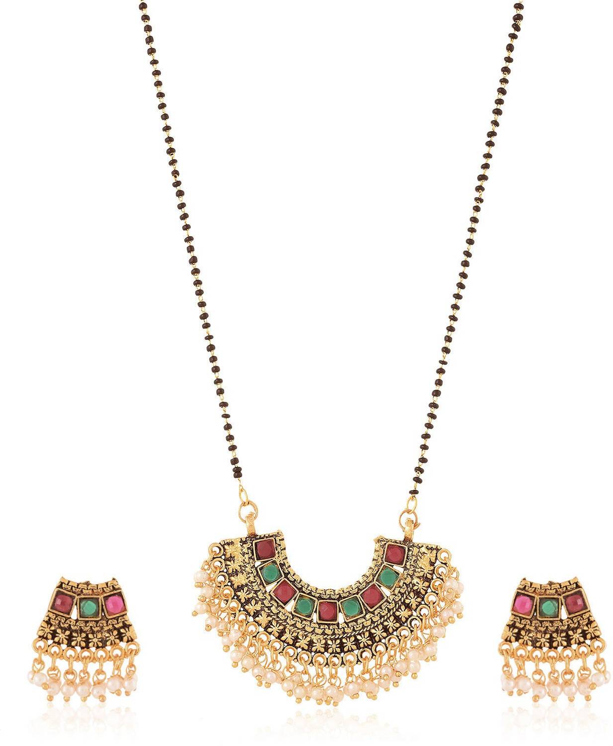 Mekkna Alloy Copper Maroon, Black, White Jewellery Set