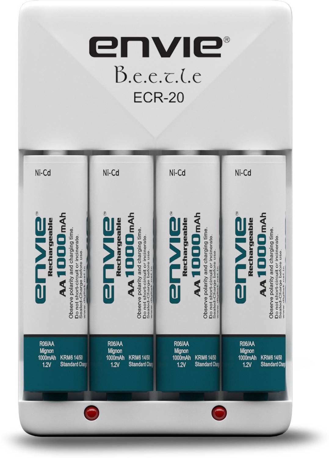 Envie Beetle Charger ECR-20 + 4xAA 1000 Ni-Cd Battery Camera Battery Charger