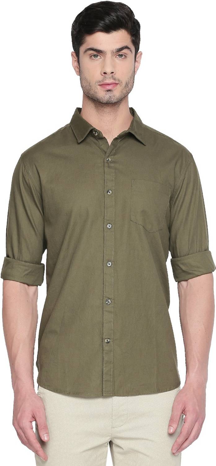 Byford by Pantaloons Men Solid Casual Dark Green Shirt