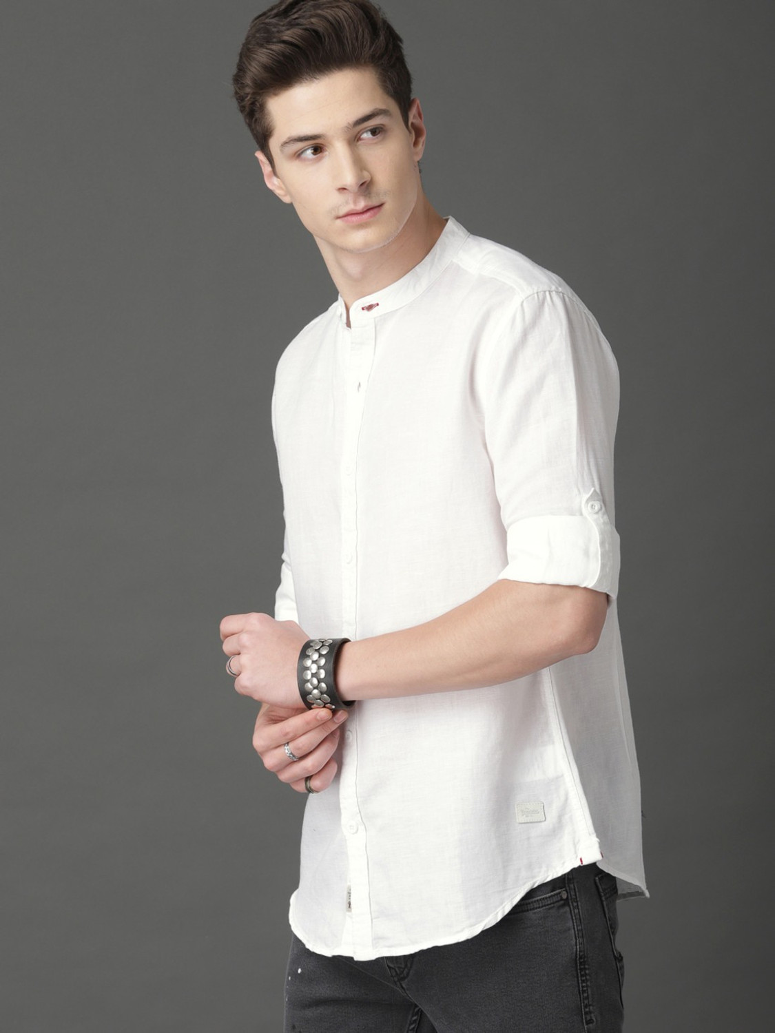 Image of Roadster Men Solid Casual White Shirt