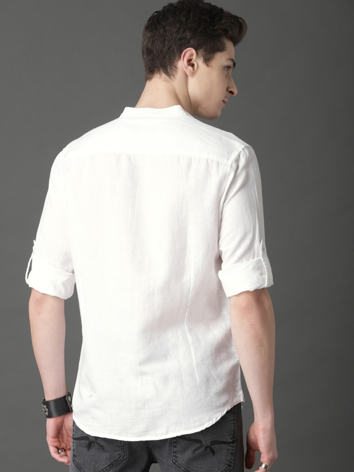 Image of Roadster Men Solid Casual White Shirt