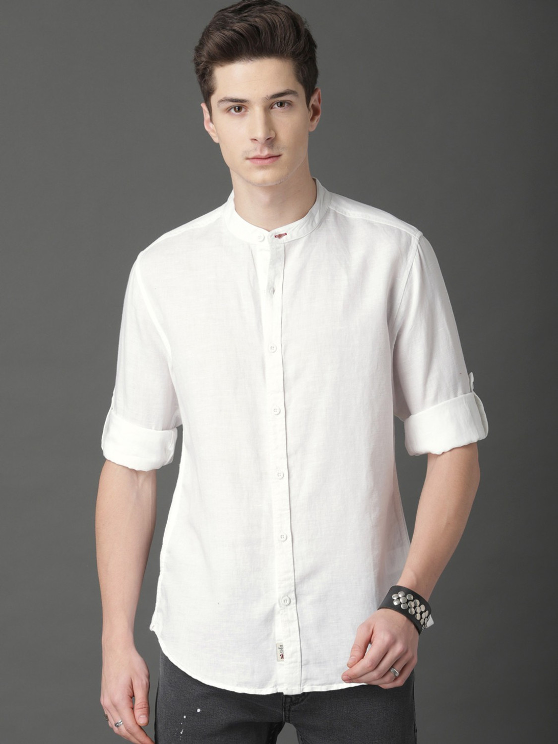 Image of Roadster Men Solid Casual White Shirt
