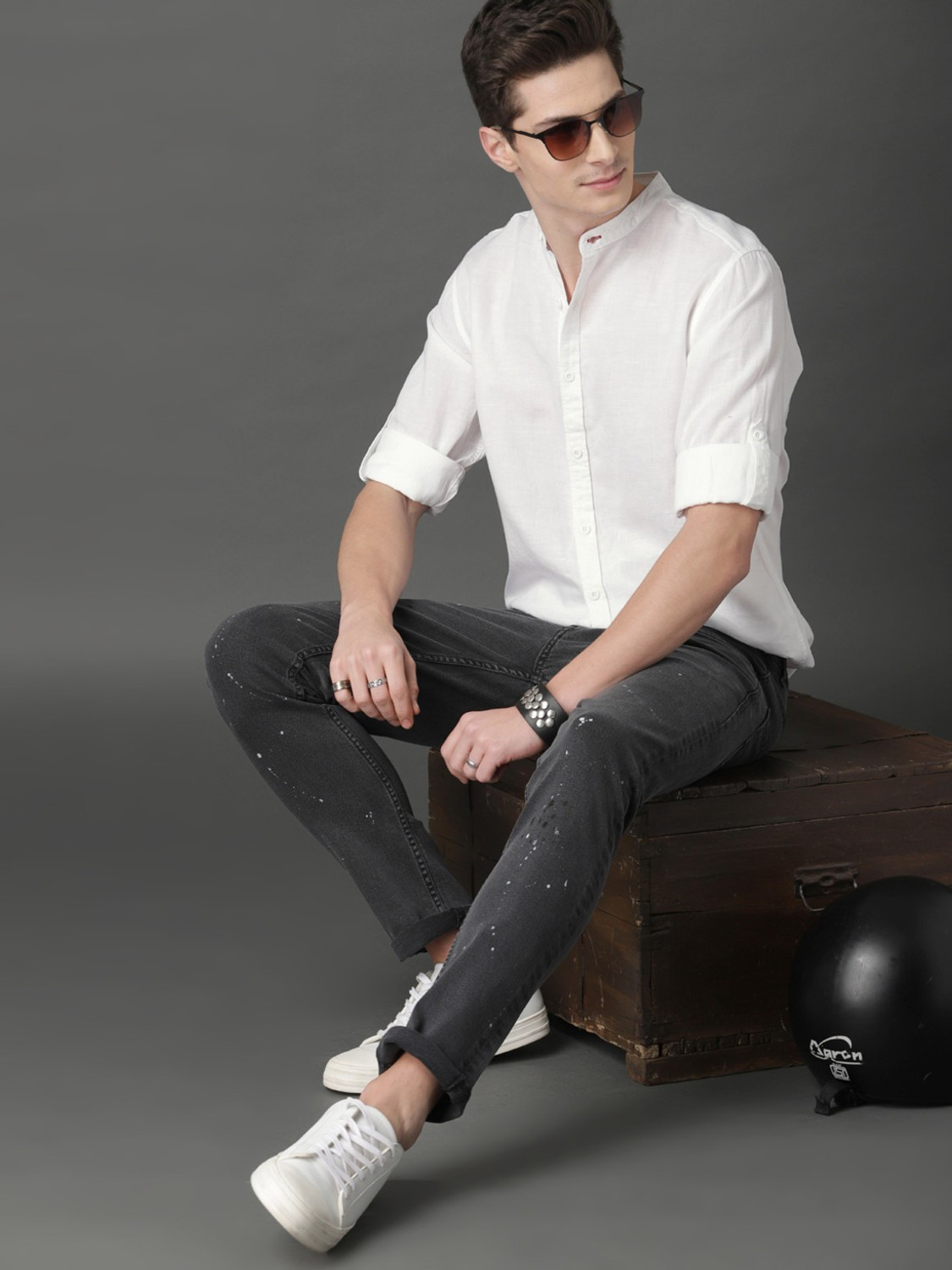 Image of Roadster Men Solid Casual White Shirt