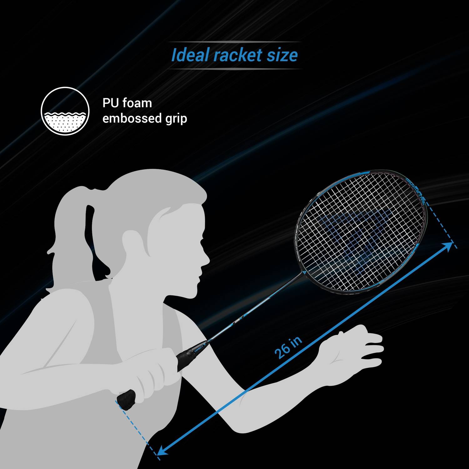 Adrenex R501 Full Graphite Badminton Racquet Black, Blue - Image 3