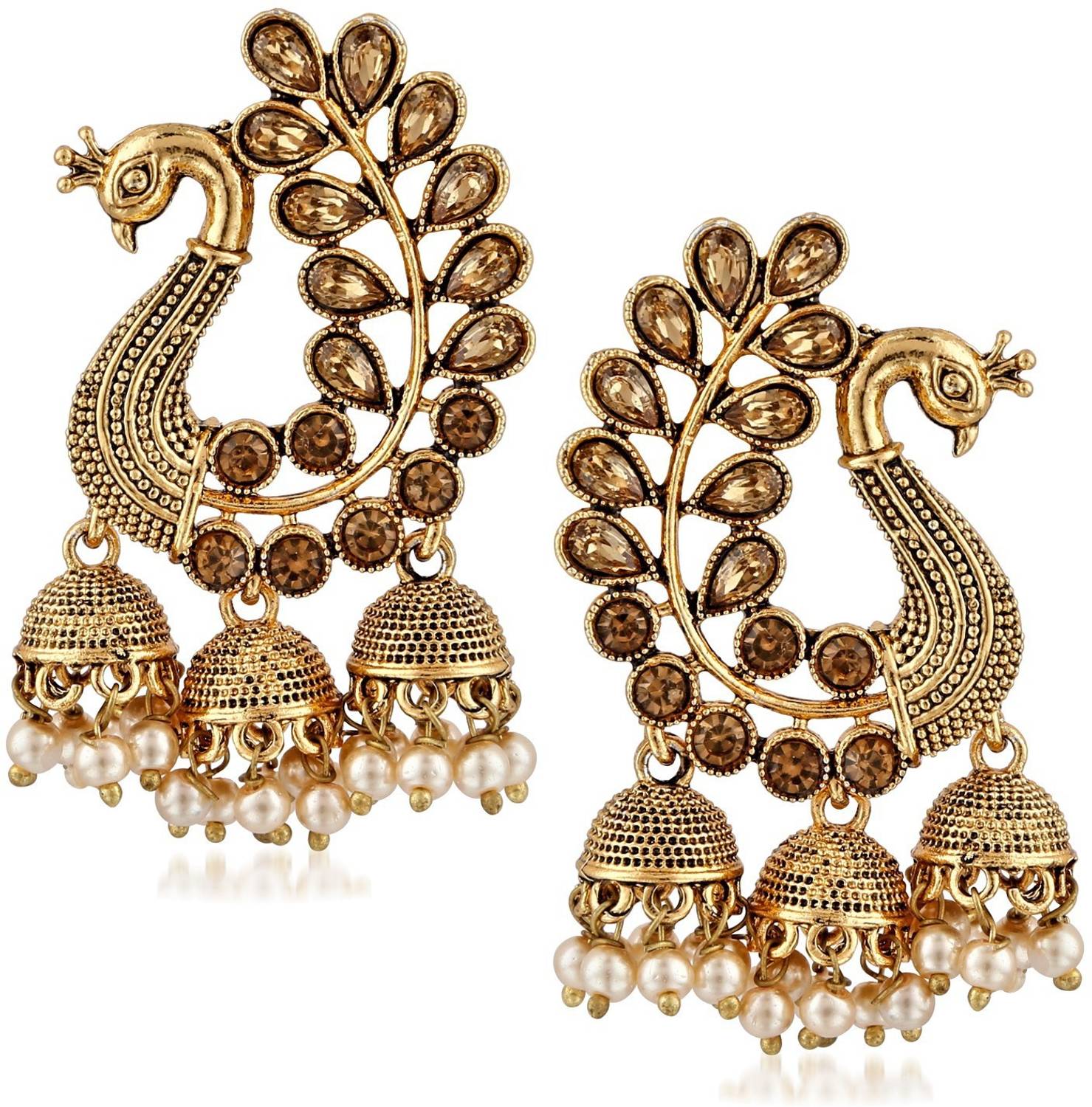 Miami Peacock Jhumka Earrings Pearl Copper, Brass Jhumki Earring