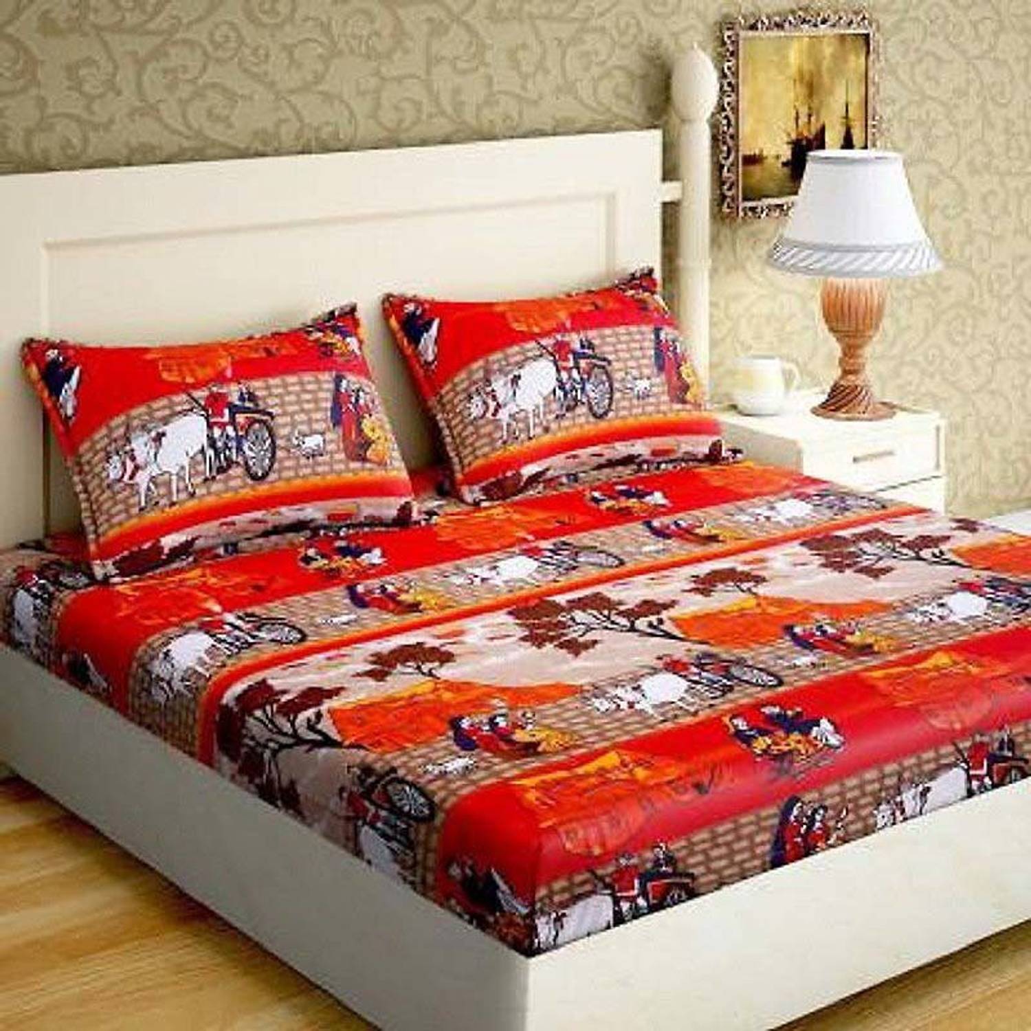 Deep Enterprises Microfiber Double Flat 144 TC 3D Printed 1 Bedsheet with 2 Pillow Covers
