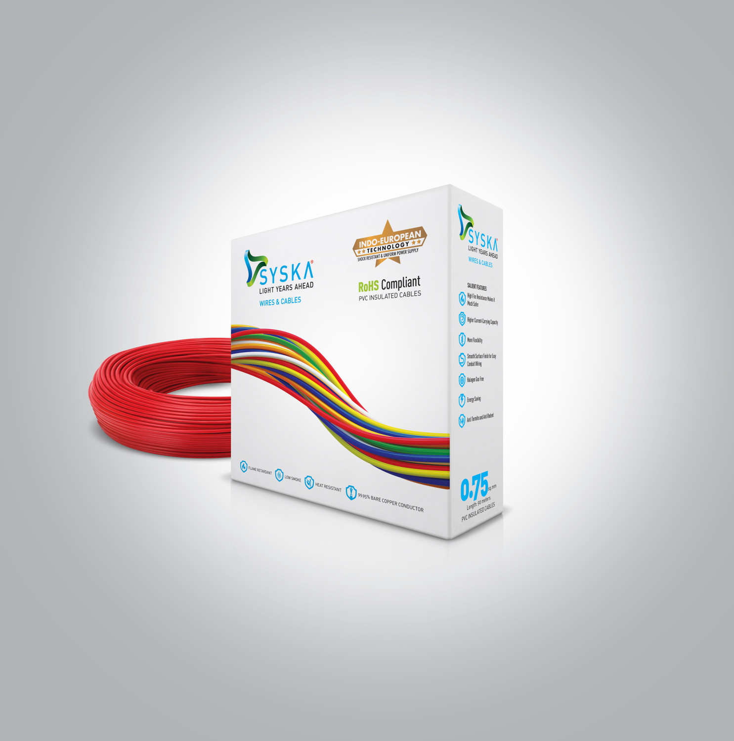 Image of Syska FR PVC 0.75 sq /mm Red 90 m Wire