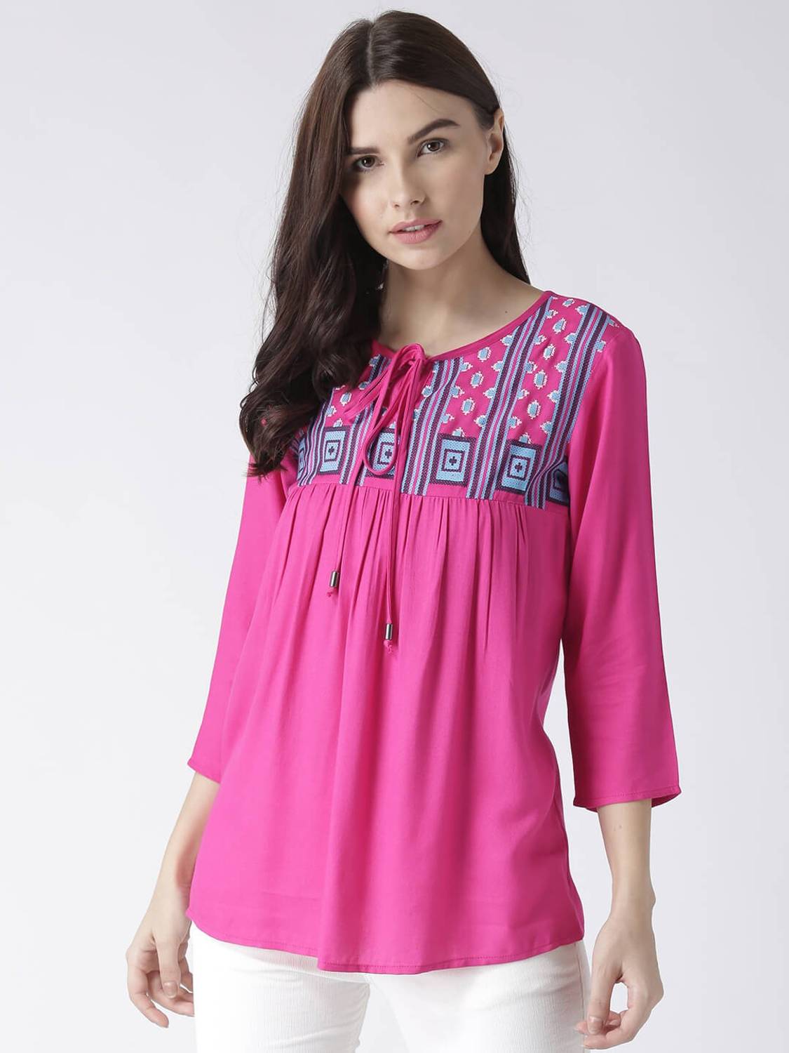 MsFQ Casual 3/4 Sleeve Printed Women Pink Top