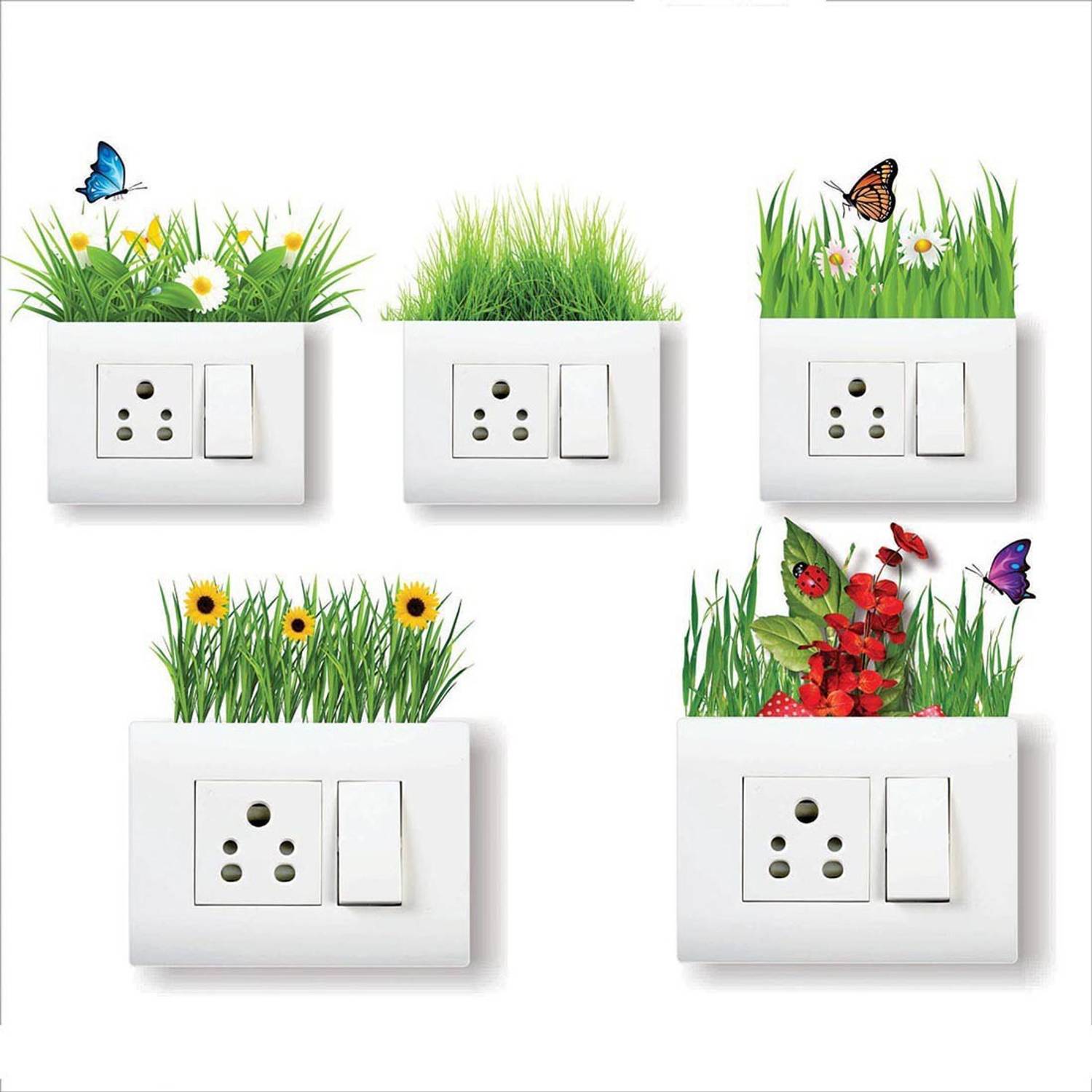 AH Decals 0 cm Light Switches 'Grass Flowers Butterfly ' Sticker Self Adhesive Sticker