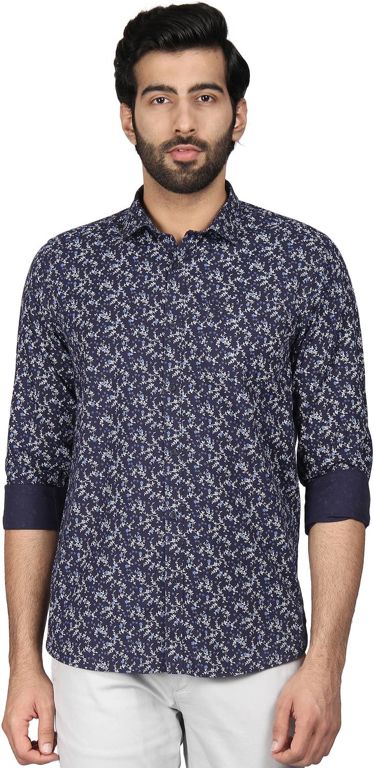Blackberrys Men Printed Casual Dark Blue Shirt