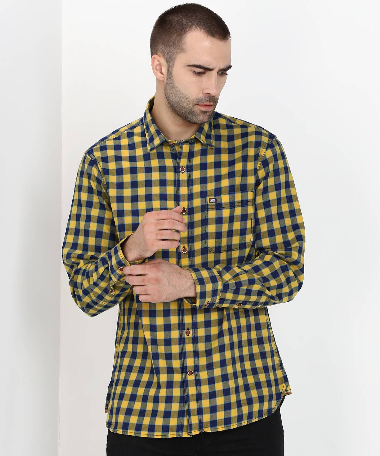 Arrow Sport Men Checkered Casual Blue, Yellow Shirt