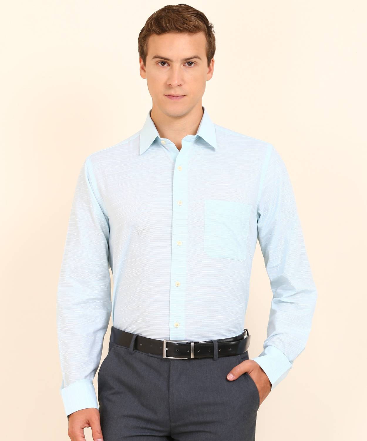 ARROW Men Self Design Formal Green Shirt