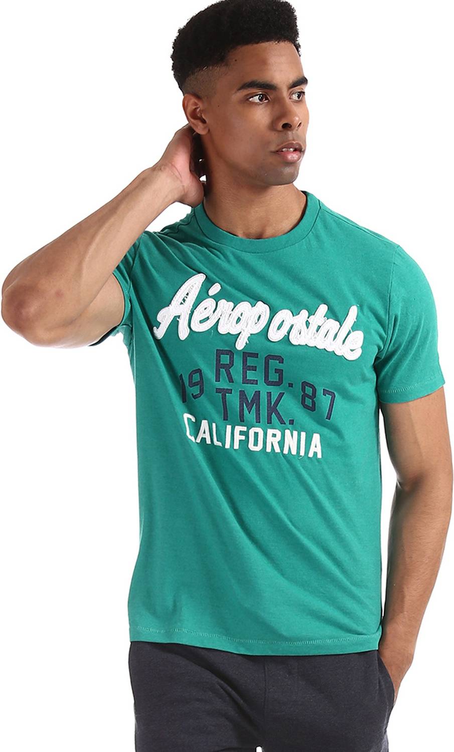 AEROPOSTALE Embroidered Men Round Neck Green T-Shirt