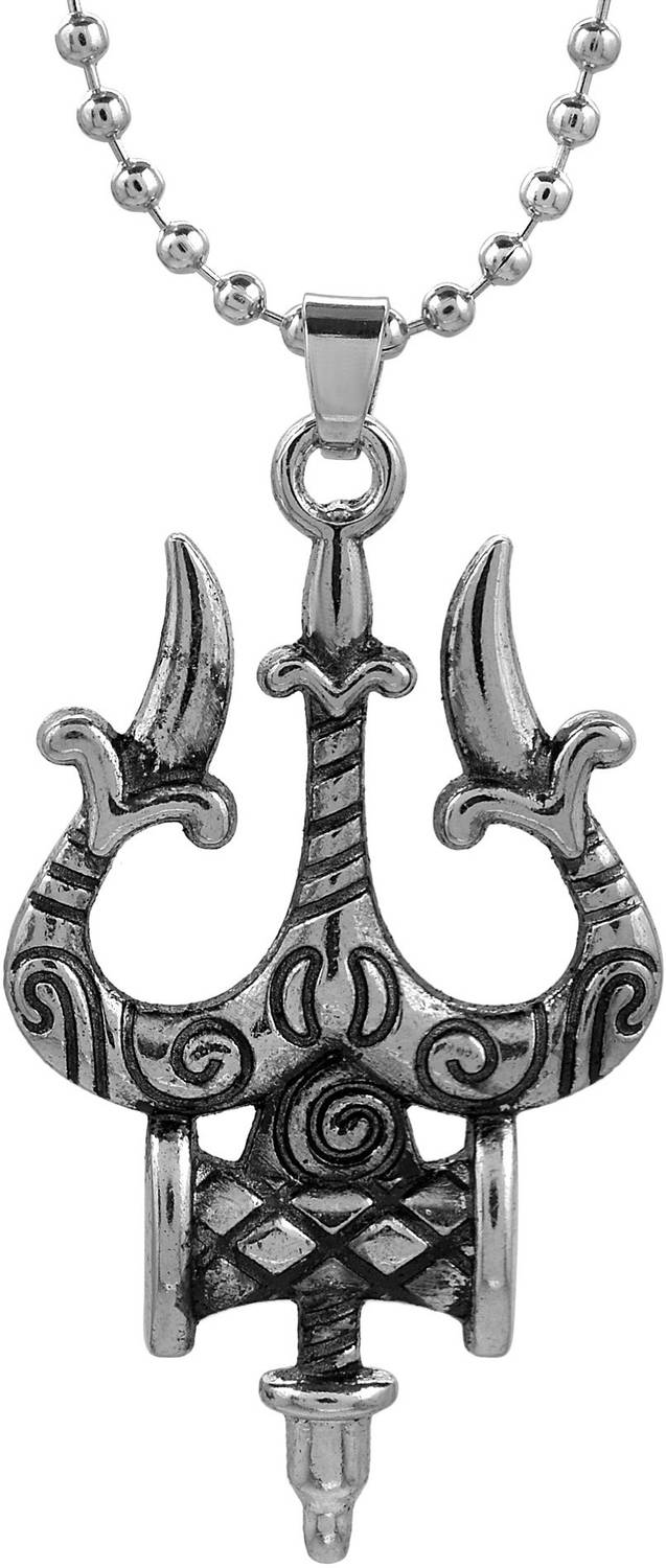 RN Stainless Steel Brass Heavy Trishul Mahadeva, Shiva Symbols Silver Stainless Steel Pendant