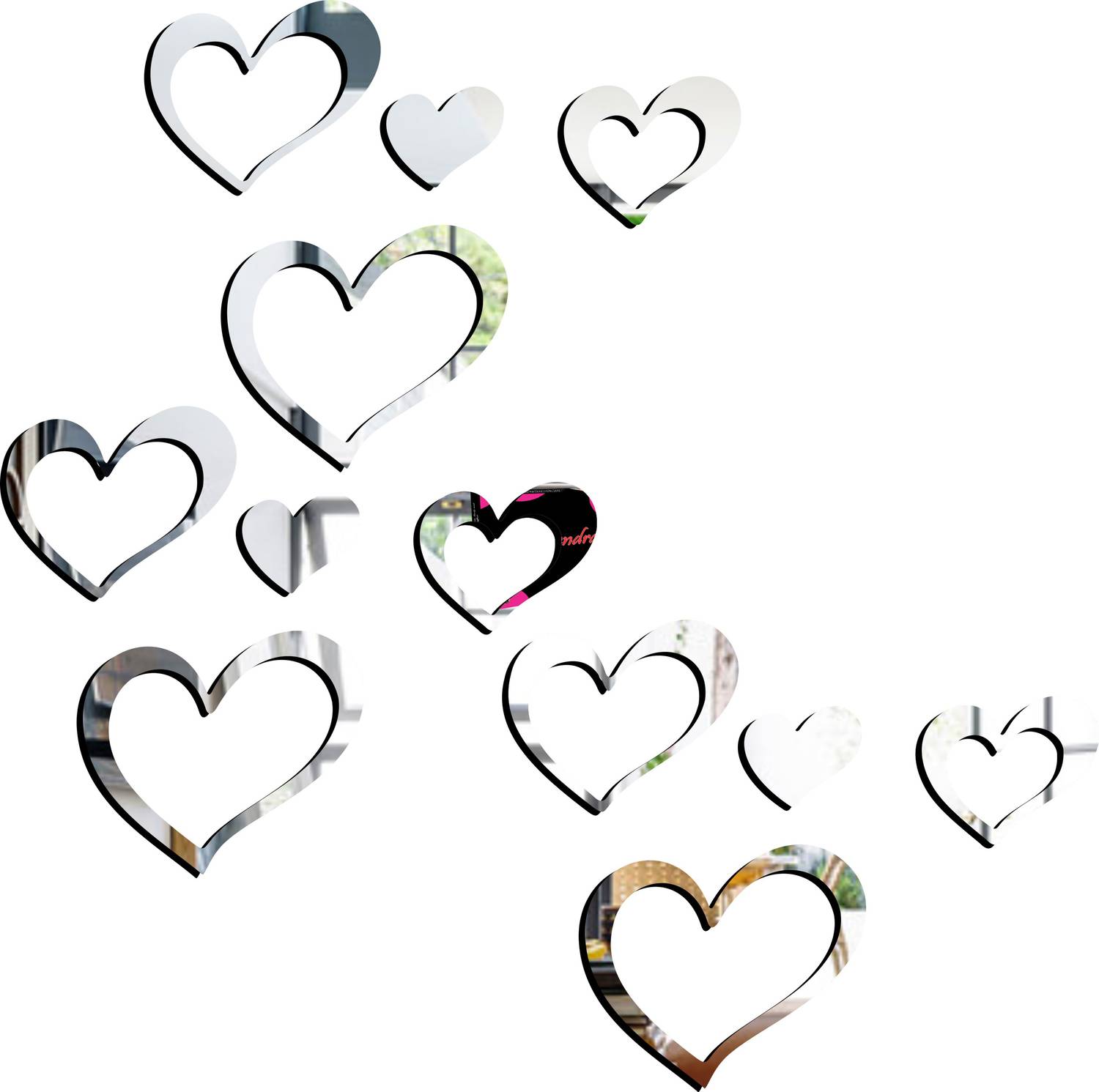 Bikri Kendra 150 cm love heart 12 silver 3D acrylic mirror wall sticker Self Adhesive Sticker