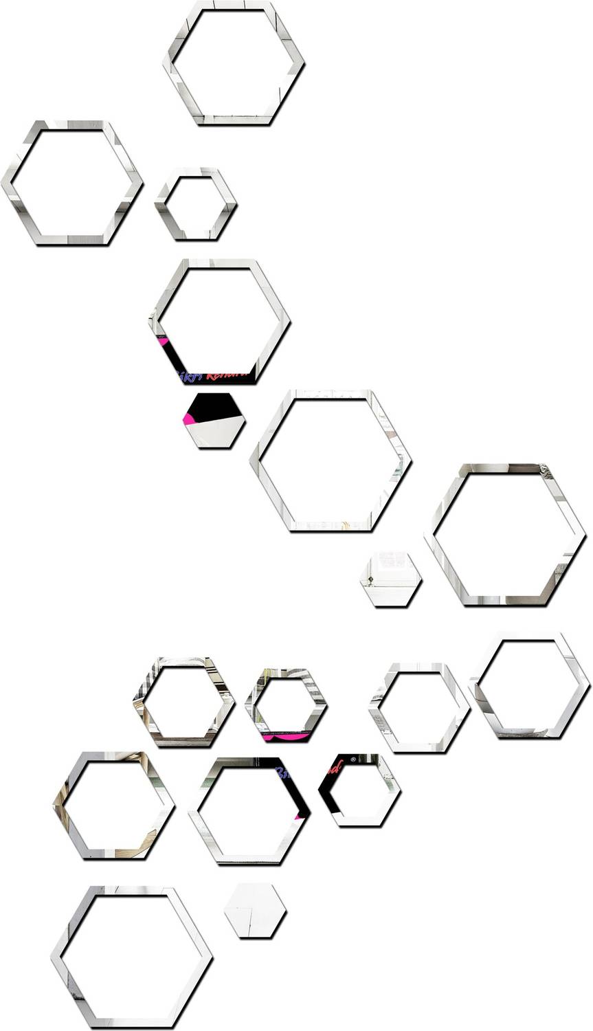 Bikri Kendra 100 cm Hexagon rings silver 3 set - 3D acrylic mirror wall stickers Self Adhesive Sticker