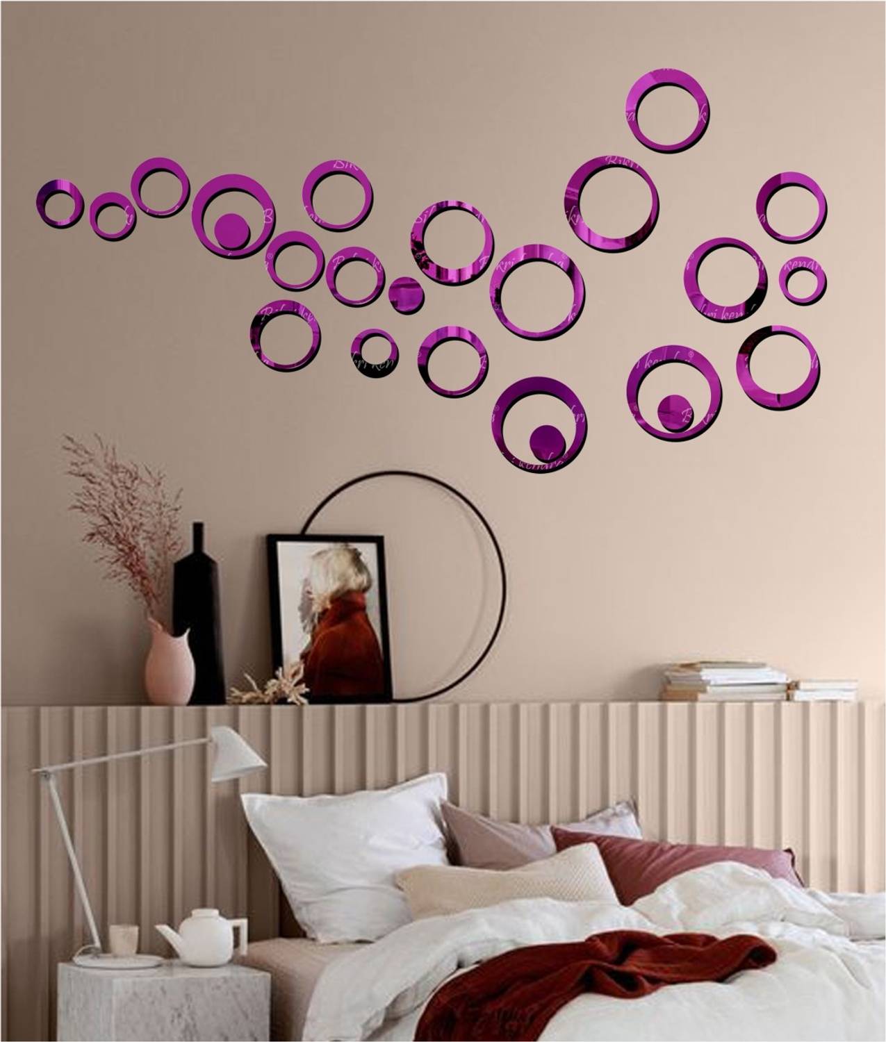 Bikri Kendra 100 cm Purple 24 rings - 3D acrylic Mirror wall stickers Self Adhesive Sticker