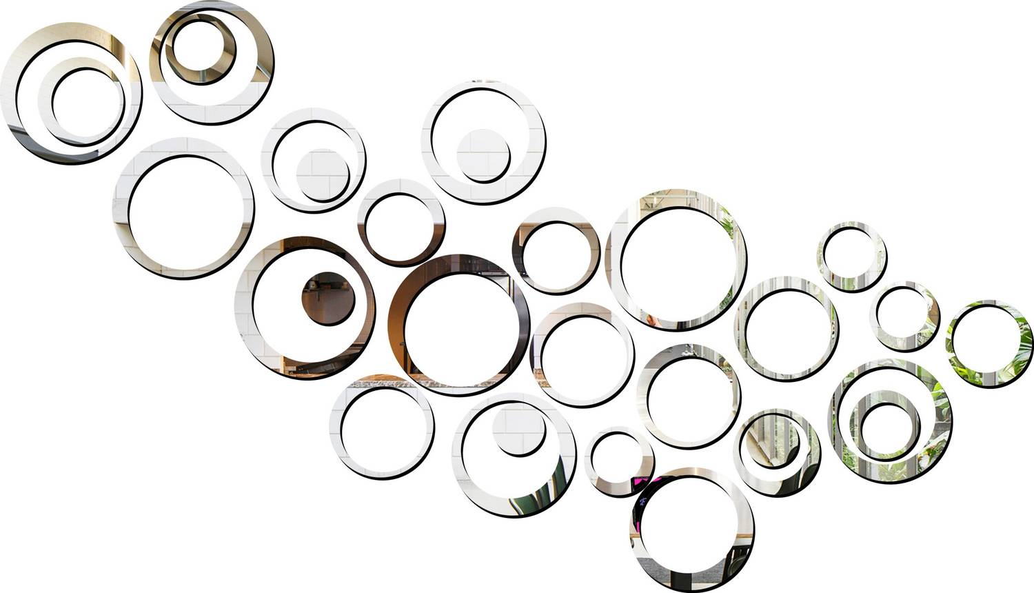 Bikri Kendra 150 cm 24 rings silver 3D acrylic mirror wall sticker Self Adhesive Sticker