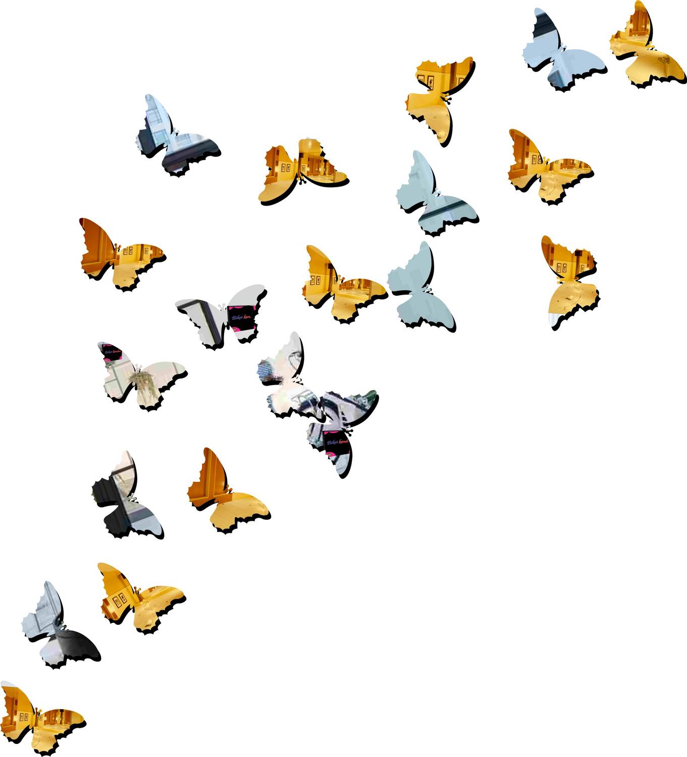 Bikri Kendra 150 cm butterfly 10 golden 10 silver 3D acrylic mirror wall sticker Self Adhesive Sticker