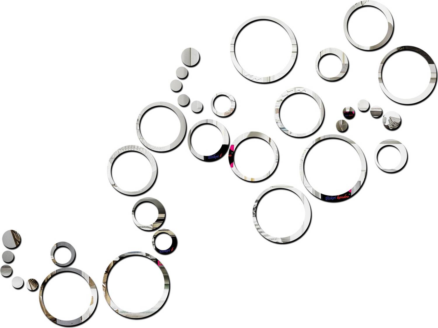 Bikri Kendra 100 cm 33 Ring and dots silver - 3D acrylic decorative mirror wall stickers Self Adhesive Sticker