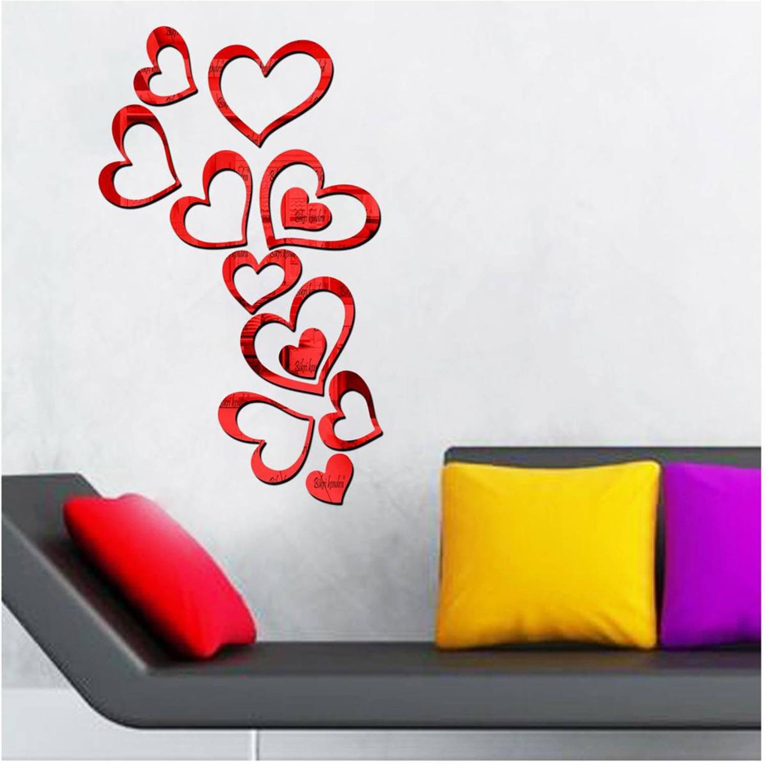 Bikri Kendra 100 cm love hearts red 12 - 3D acrylic Mirror wall stickers Self Adhesive Sticker