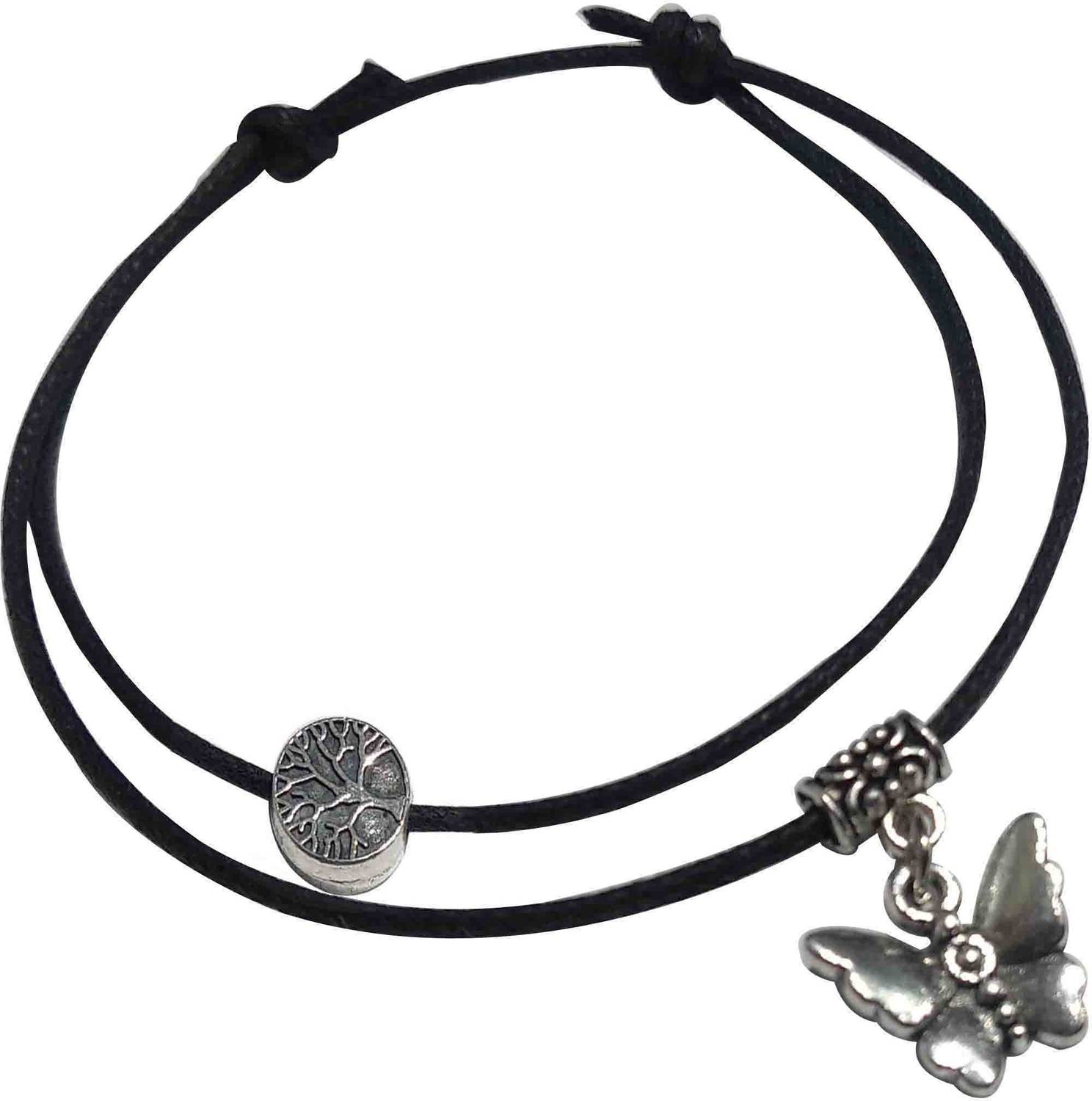 gurjari Two Layer Black Thread Anklet with BUTERFLY Hanging Cotton Dori Anklet