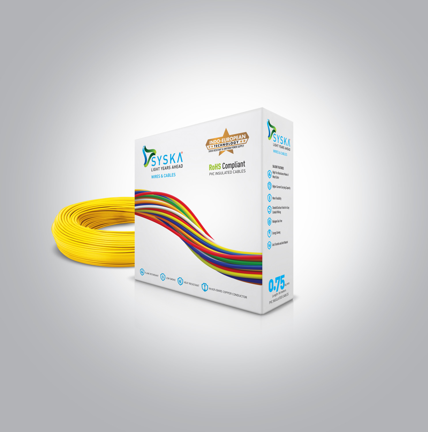 Image of Syska FR PVC 0.75 sq /mm Yellow 90 m Wire