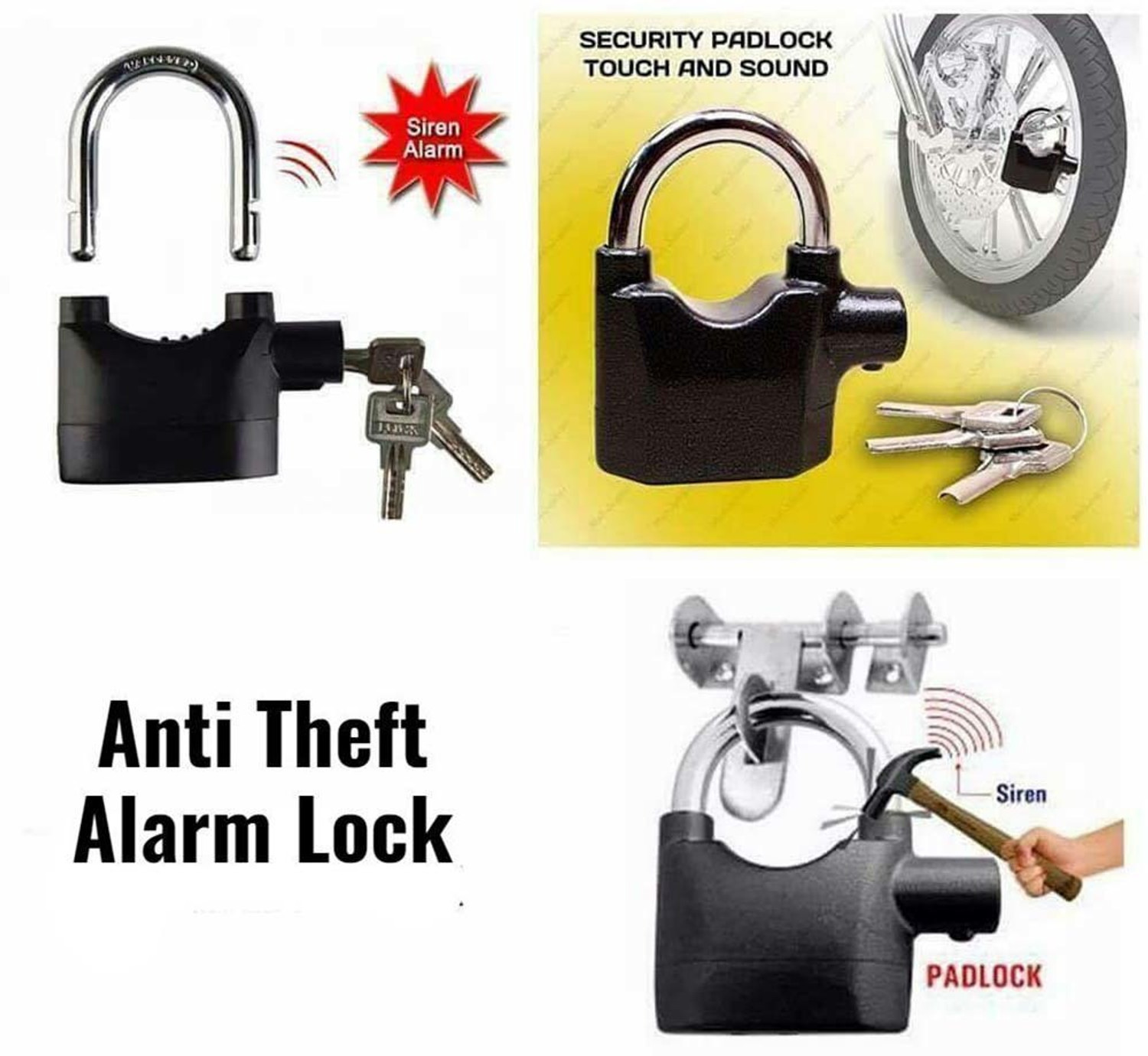 Image of WIB SIREN ALARM PAD for DOOR /Motor /Bike /Car Padlock Safety Padlock Padlock