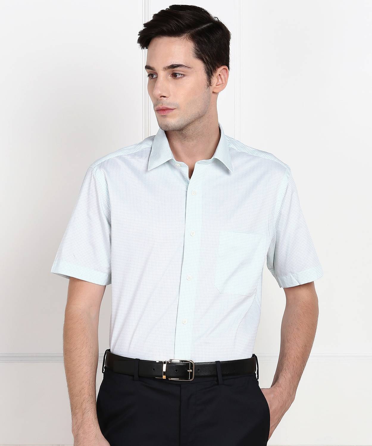 ARROW Men Checkered Formal Green Shirt