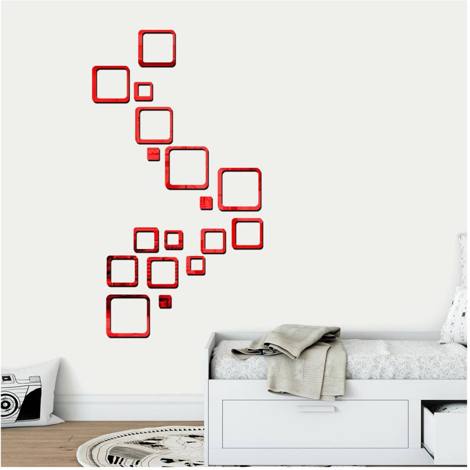 Bikri Kendra 100 cm square red 18 - 3D acrylic Mirror wall stickers Self Adhesive Sticker