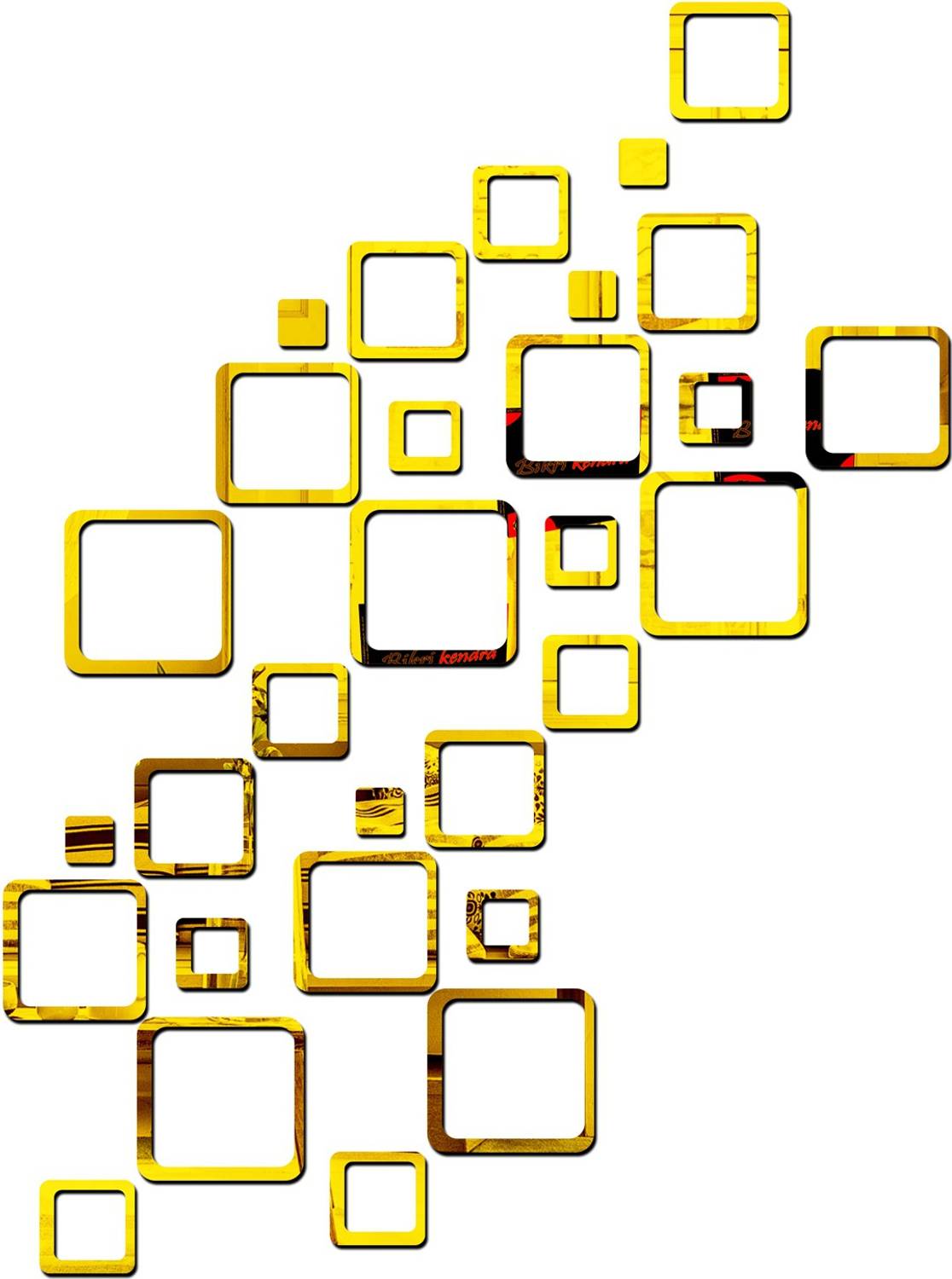 Bikri Kendra 100 cm Square golden 5 set - 3D acrylic mirror wall stickers Self Adhesive Sticker
