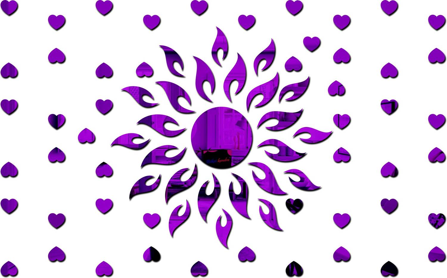 Bikri Kendra 100 cm sun purple with 50 hearts purple - 3D acrylic mirror wall stickers Self Adhesive Sticker