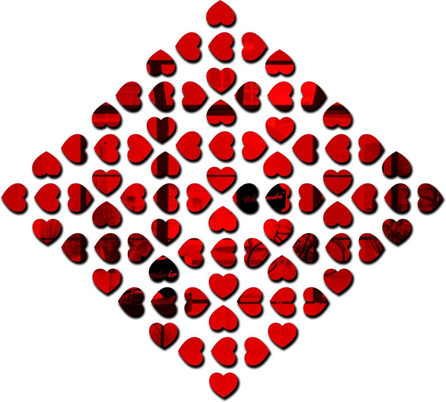 Bikri Kendra 100 cm 100 hearts red - 3D acrylic mirror wall stickers Self Adhesive Sticker