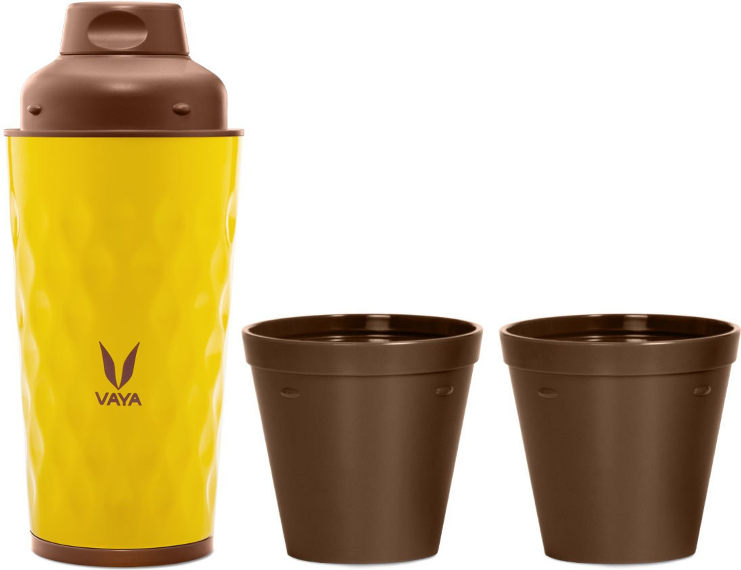 Image of Vaya Drynk Yellow Insulated Stainless Steel Thermos Flask with Gulper Lid & 2 Cups - 350 ml Steel Flask