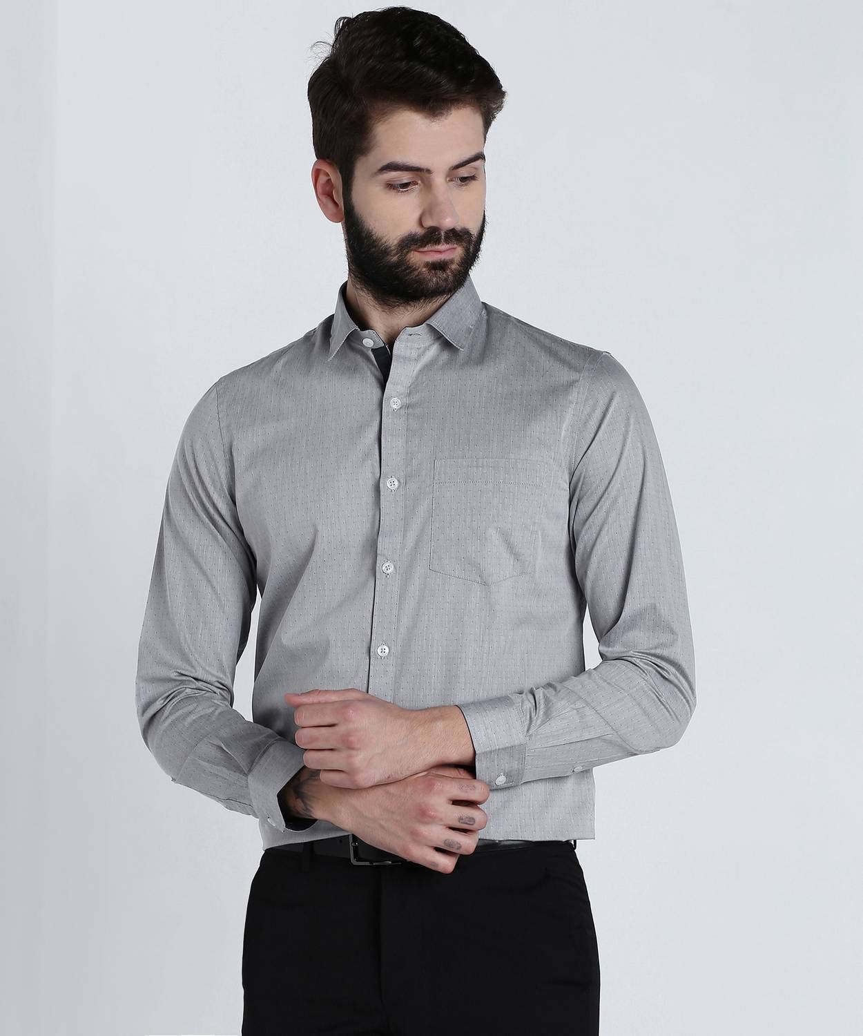 ARROW Men Self Design Formal Grey Shirt