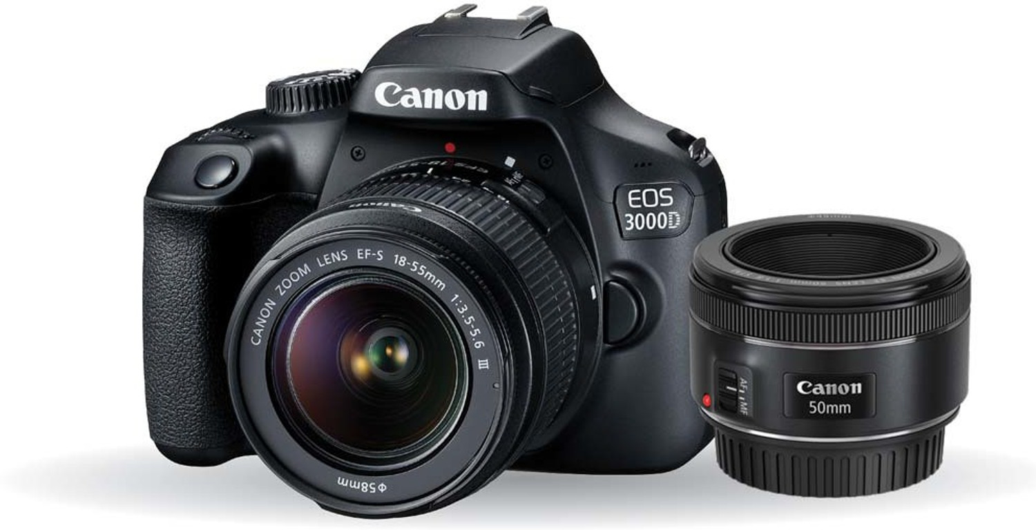 Image of Canon EOS 3000D DSLR Camera Dual Kit with 18-55 mm + 50mm 1.8 STM lens (16 GB Memory Card & Carry Case)