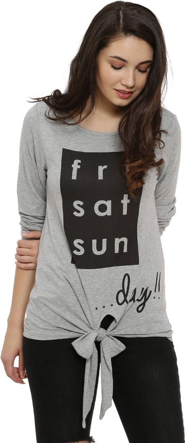 CAMPUS SUTRA Casual Regular Sleeve Printed Women Grey Top