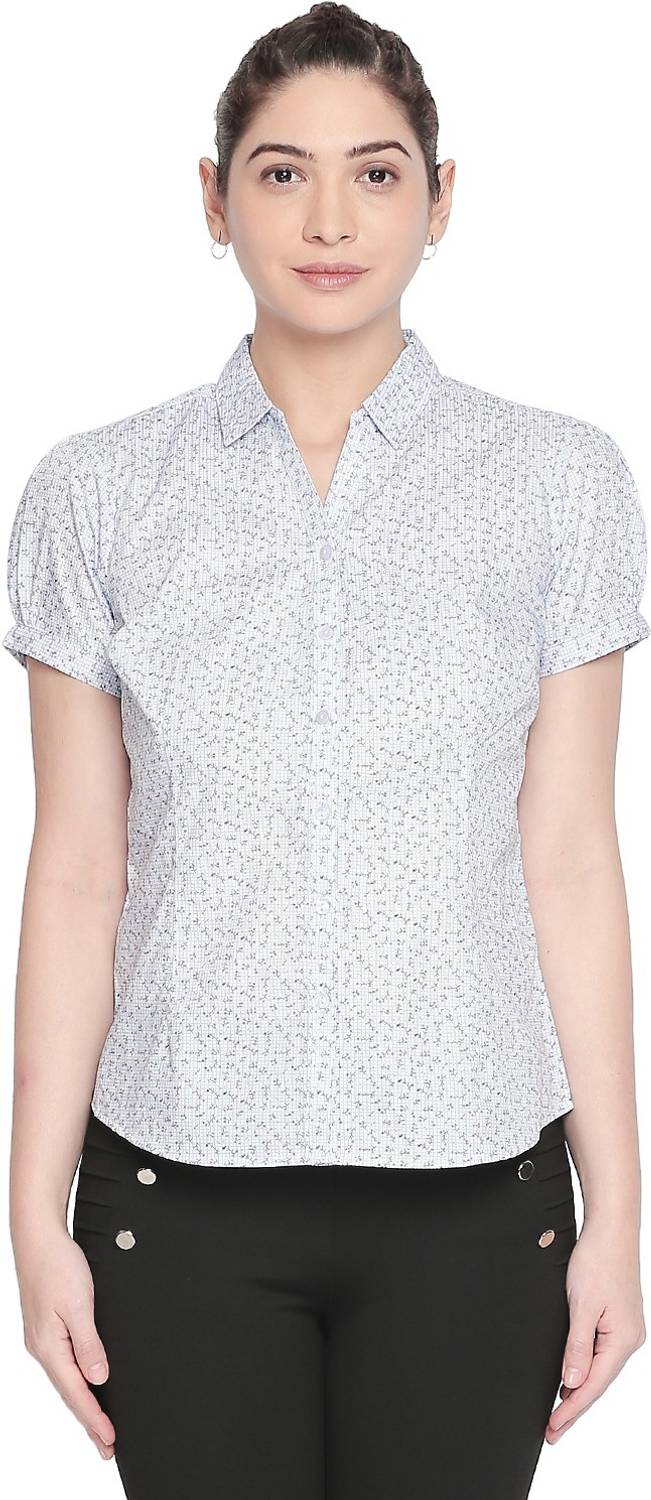 Annabelle by Pantaloons Formal Puff Sleeve Printed Women Blue Top