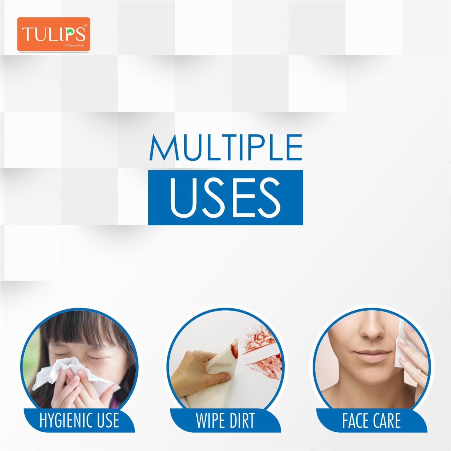Image of Tulips Facial Dry Tissue Paper, Super Soft, Super Absorbent & 100% Pure