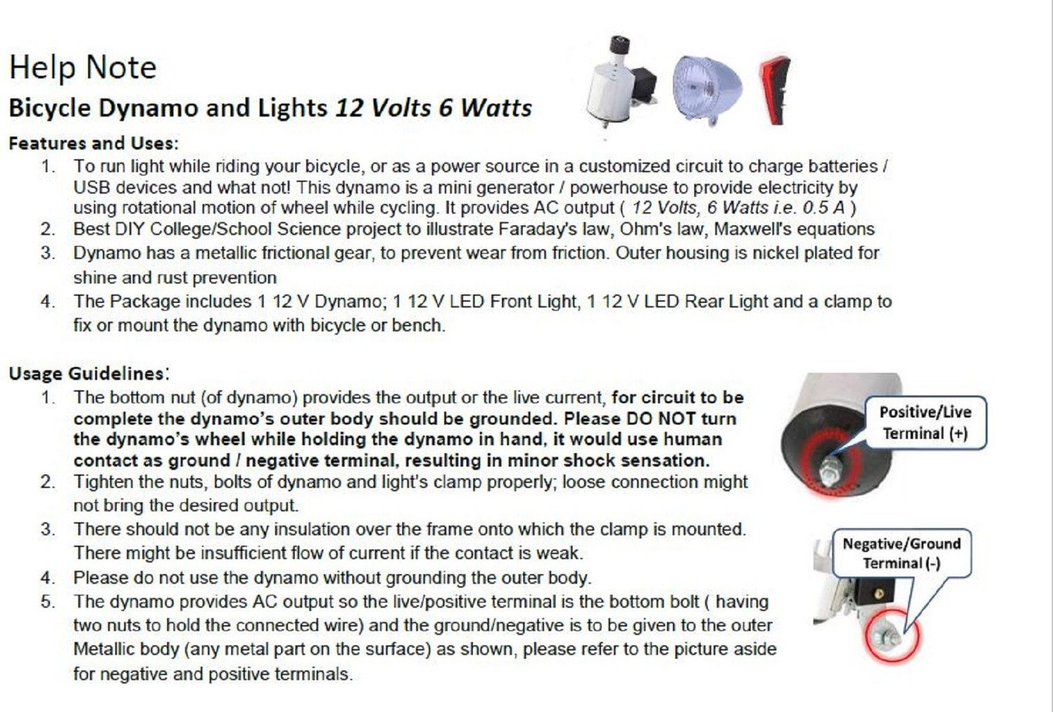 Image of GI Classic Bicycle Dynamo with Retro LED Front and Back Light 12v 6w LED Front Rear Light Combo