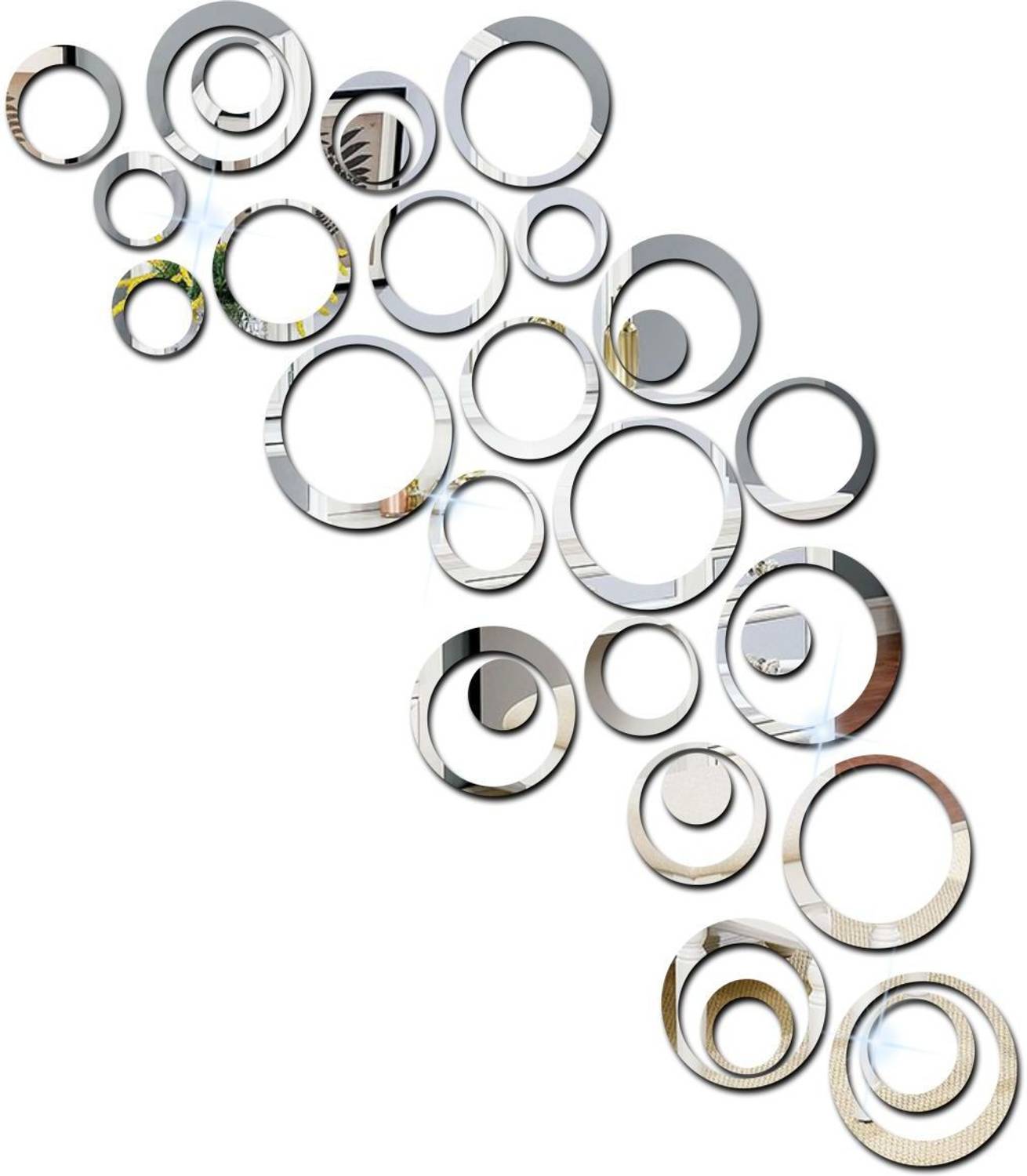 Bikri Kendra 150 cm 30 rings silver 3D acrylic mirror wall sticker Self Adhesive Sticker